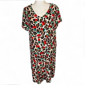Jolie & Joy by FCT With Love Plus Size 1X Cheetah Cherry Print Sleep Shirt Night